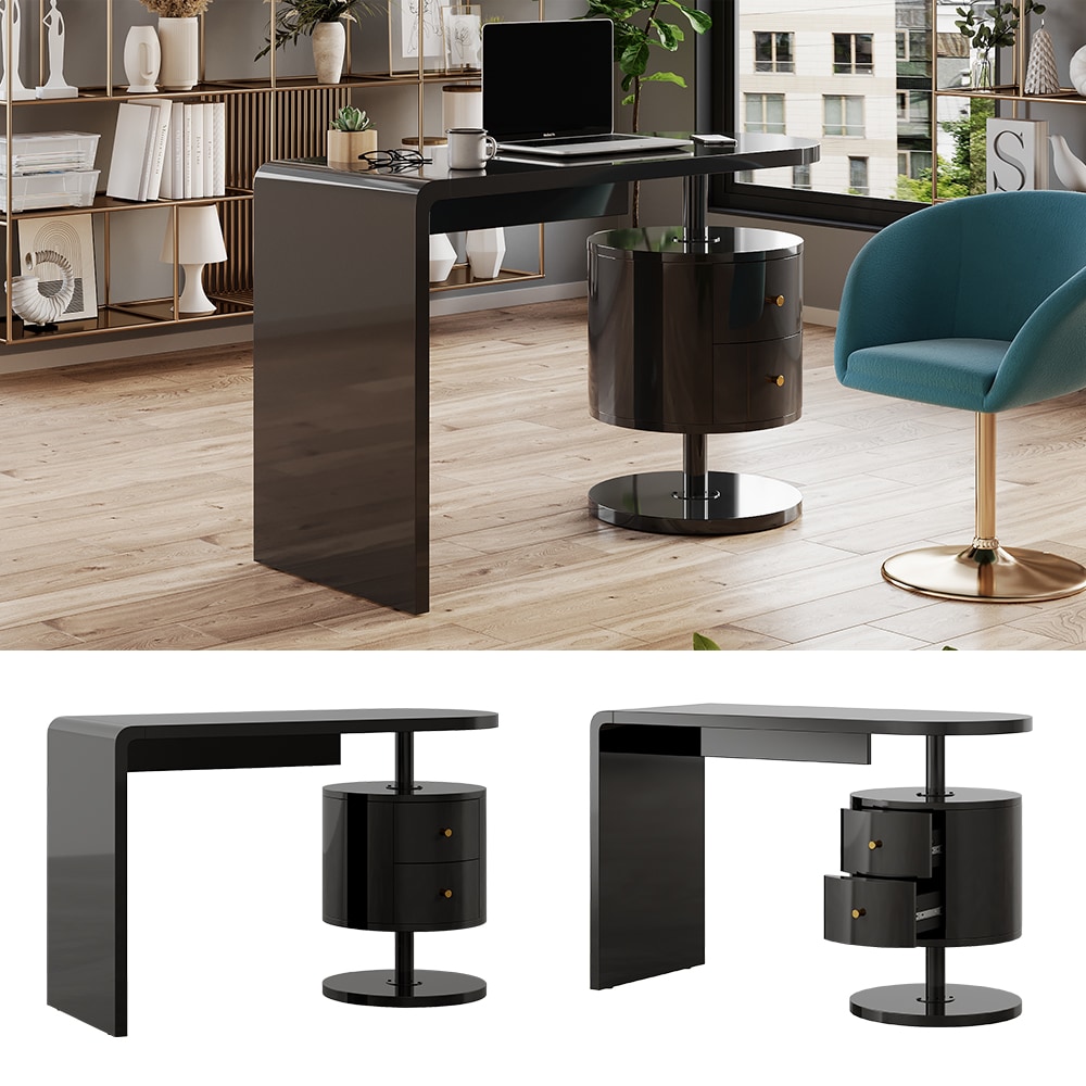 Vicco Schreibtisch Lara Schwarz Hochglanz 120 x 50 cm mit 2 Schubladen 