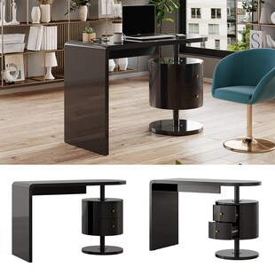 Vicco Schreibtisch Lara Schwarz Hochglanz 120 x 50 cm mit 2 Schubladen 