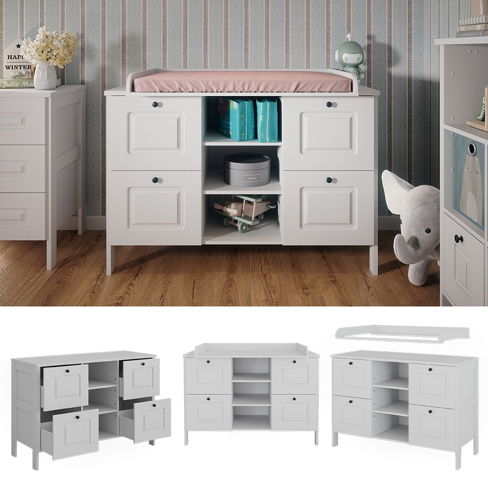 Vitalispa Wickelkommode Ajaton Wei&szlig; 133 x 98,4 cm mit 4 Schubladen 