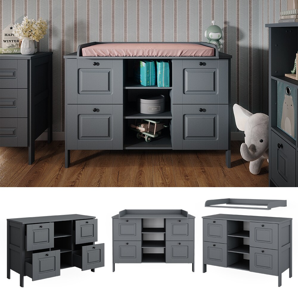 Vitalispa Wickelkommode Ajaton Grau 133 x 98,4 cm mit 4 Schubladen 