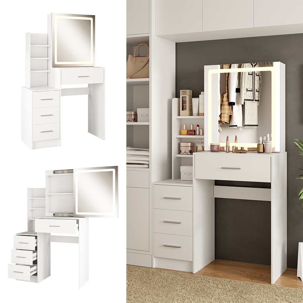 Vicco Schminktisch Lisca Wei&szlig; 80 cm mit LED-Spiegel 