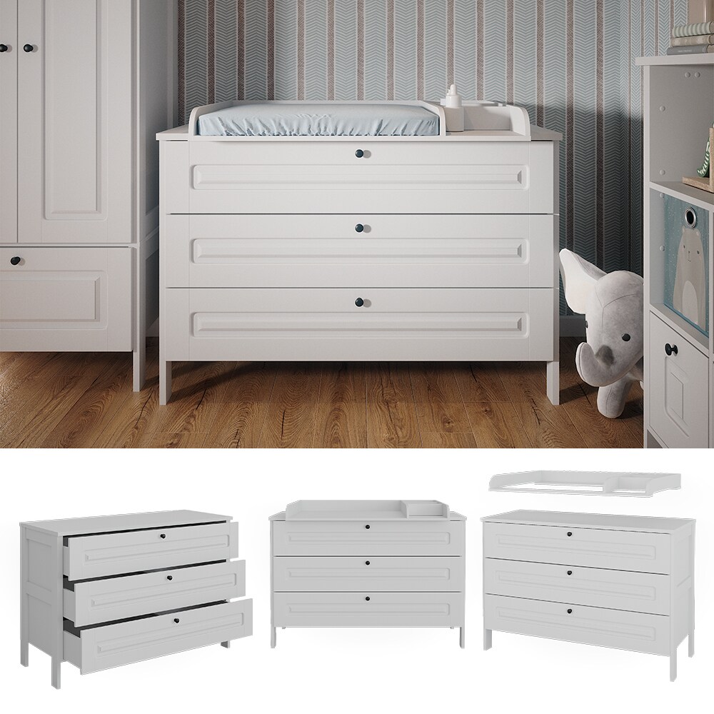 Vitalispa Wickelkommode Ajaton Wei&szlig; 133 x 98,4 mit 3 Schubladen 