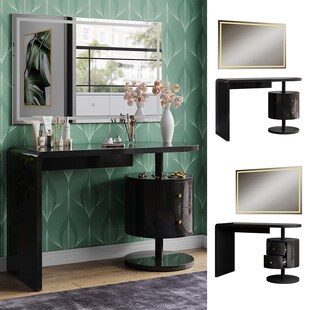 Vicco Schminktisch Lara Schwarz Hochglanz 120 cm mit LED-Spiegel 