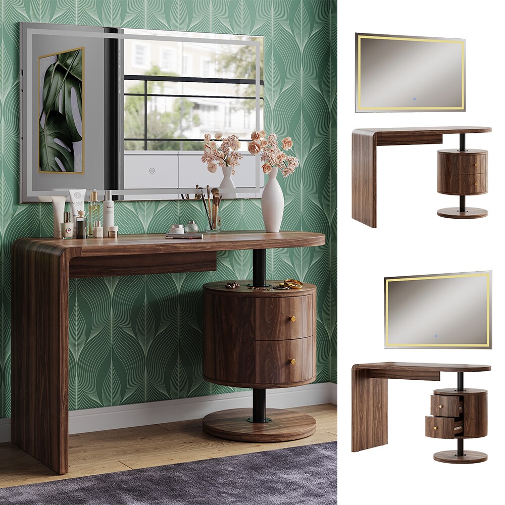 Vicco Schminktisch Lara Eiche rustikal 120 cm mit LED-Spiegel 