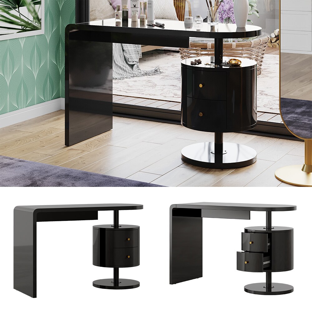 Vicco Schminktisch Lara Schwarz Hochglanz 120 x 50 cm mit 2 Schubladen 