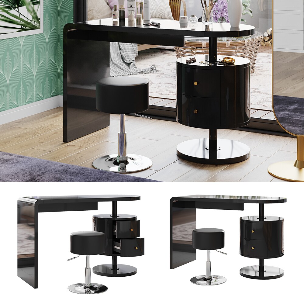 Vicco Schminktisch Lara Schwarz Hochglanz 120 cm mit Hocker 