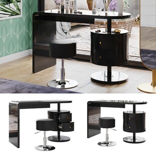 Vicco Schminktisch Lara Schwarz Hochglanz 120 cm mit Hocker 