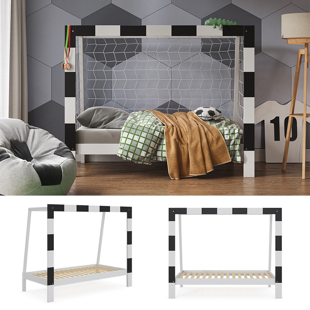 Vitalispa Kinderbett Fu&szlig;balltor Wei&szlig; 178 x 142,5 cm ohne Matratze 