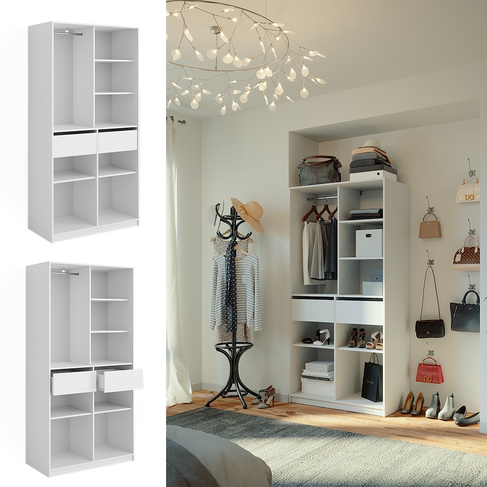 Vicco Kleiderschrank Elmo Wei&szlig; 100 x 200 cm mit 2 Schubladen 