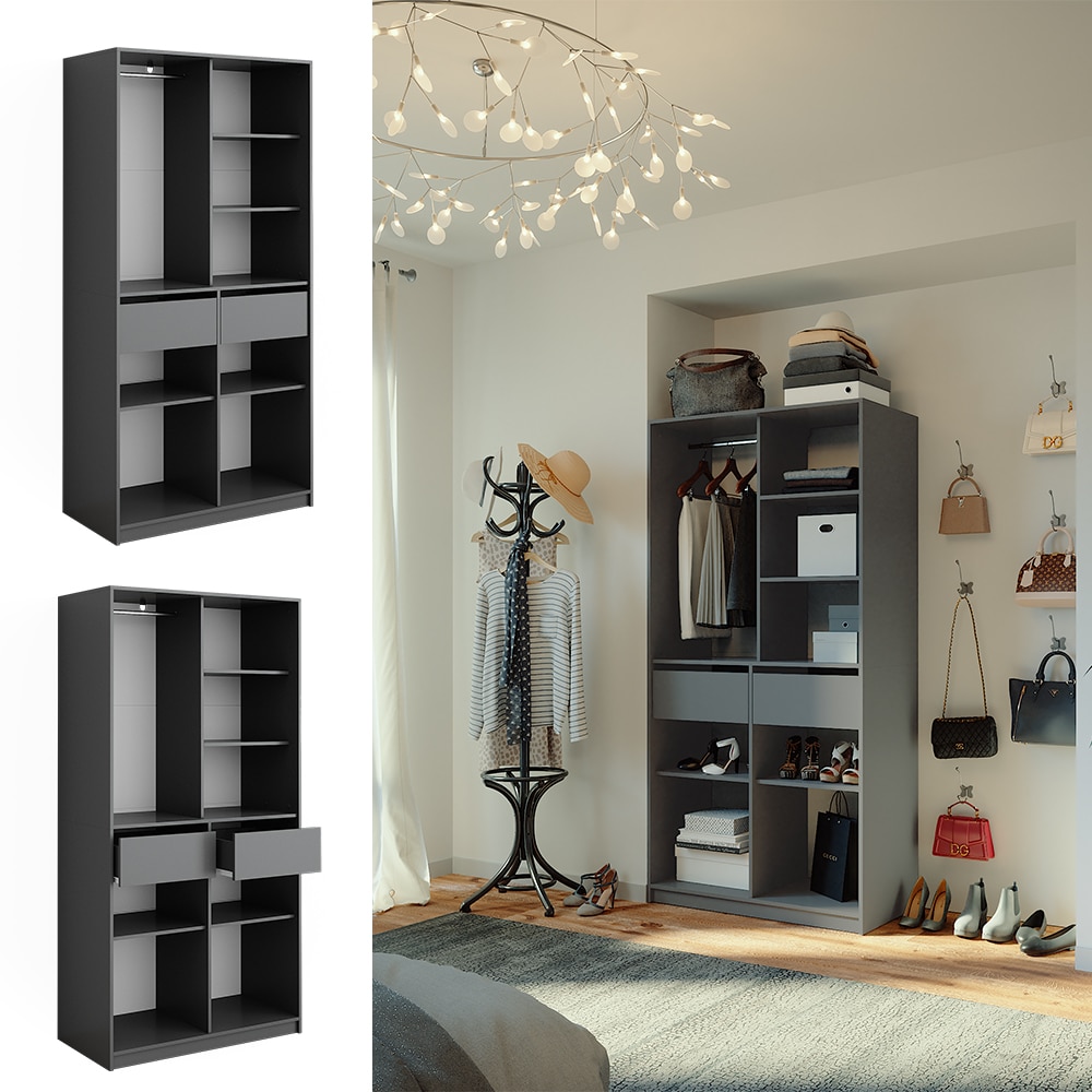 Vicco Kleiderschrank Elmo Anthrazit 100 x 200 cm mit 2 Schubladen 