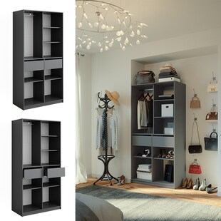 Vicco Kleiderschrank Elmo Anthrazit 100 x 200 cm mit 2 Schubladen 