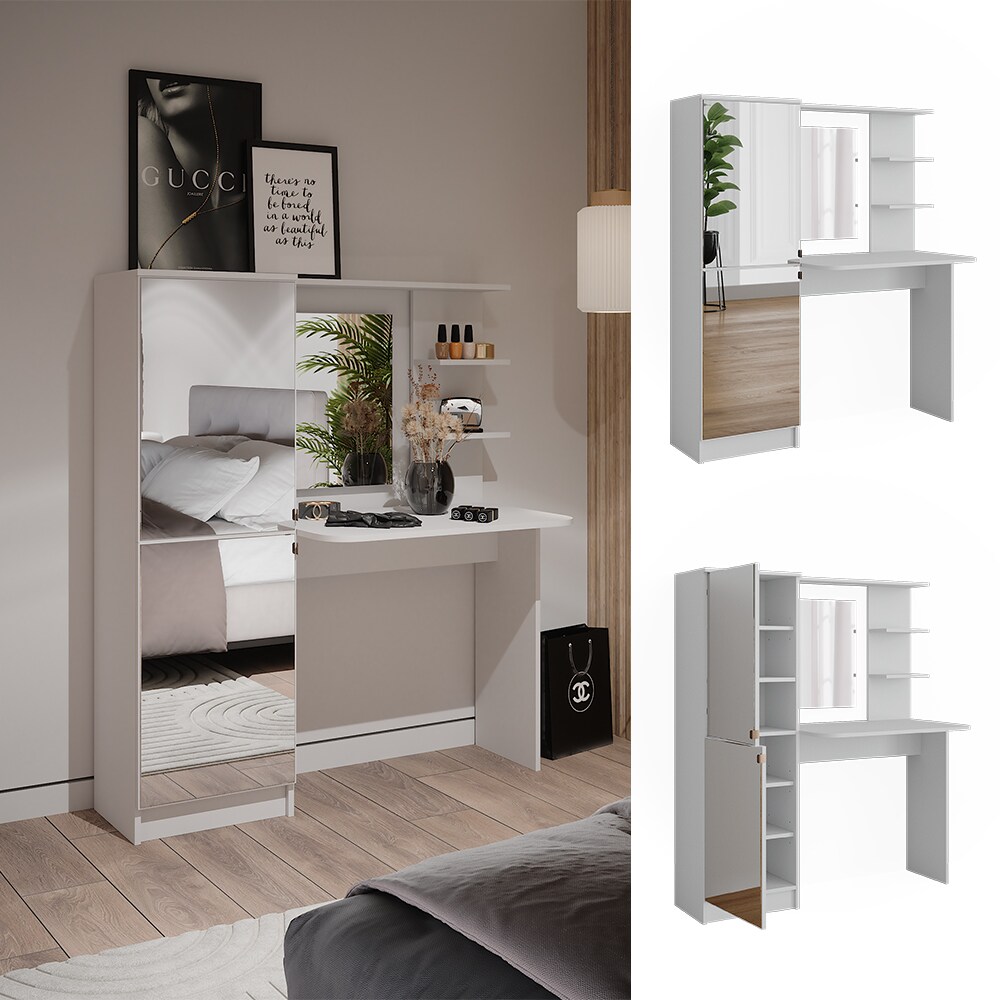 Vicco Schminktisch Jasmin Wei&szlig; 123 cm mit Spiegel 