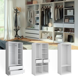 Vicco Kleiderschrank Elmo Weiß 100 x 200 cm Set mit 3 Teile 