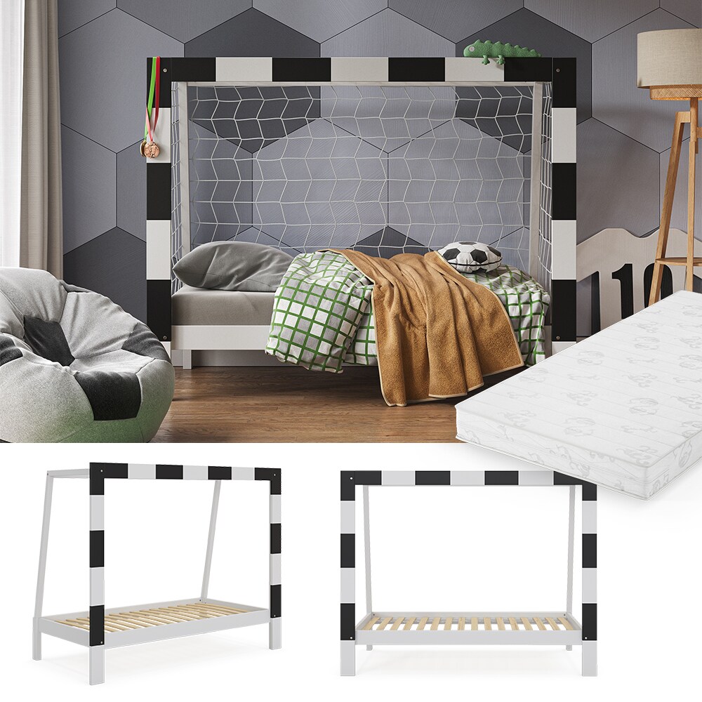 Vitalispa Kinderbett Fu&szlig;balltor Wei&szlig; 178 x 142,5 cm mit Matratze 