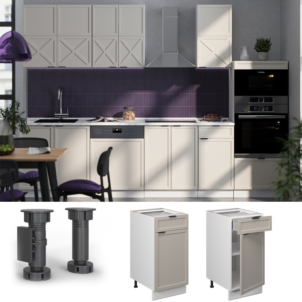 Vicco Schubunterschrank Fame-Line Wei&szlig; Grau-Beige gerahmt 40 cm mit Arbeitsplatte Eiche 