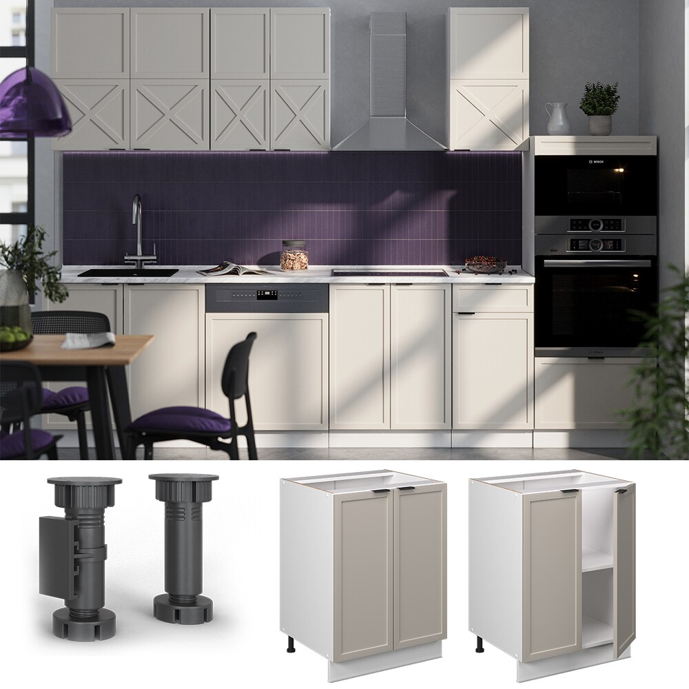 Vicco Unterschrank Fame-Line Wei&szlig; Grau-Beige gerahmt 60 cm mit Arbeitsplatte Anthrazit 