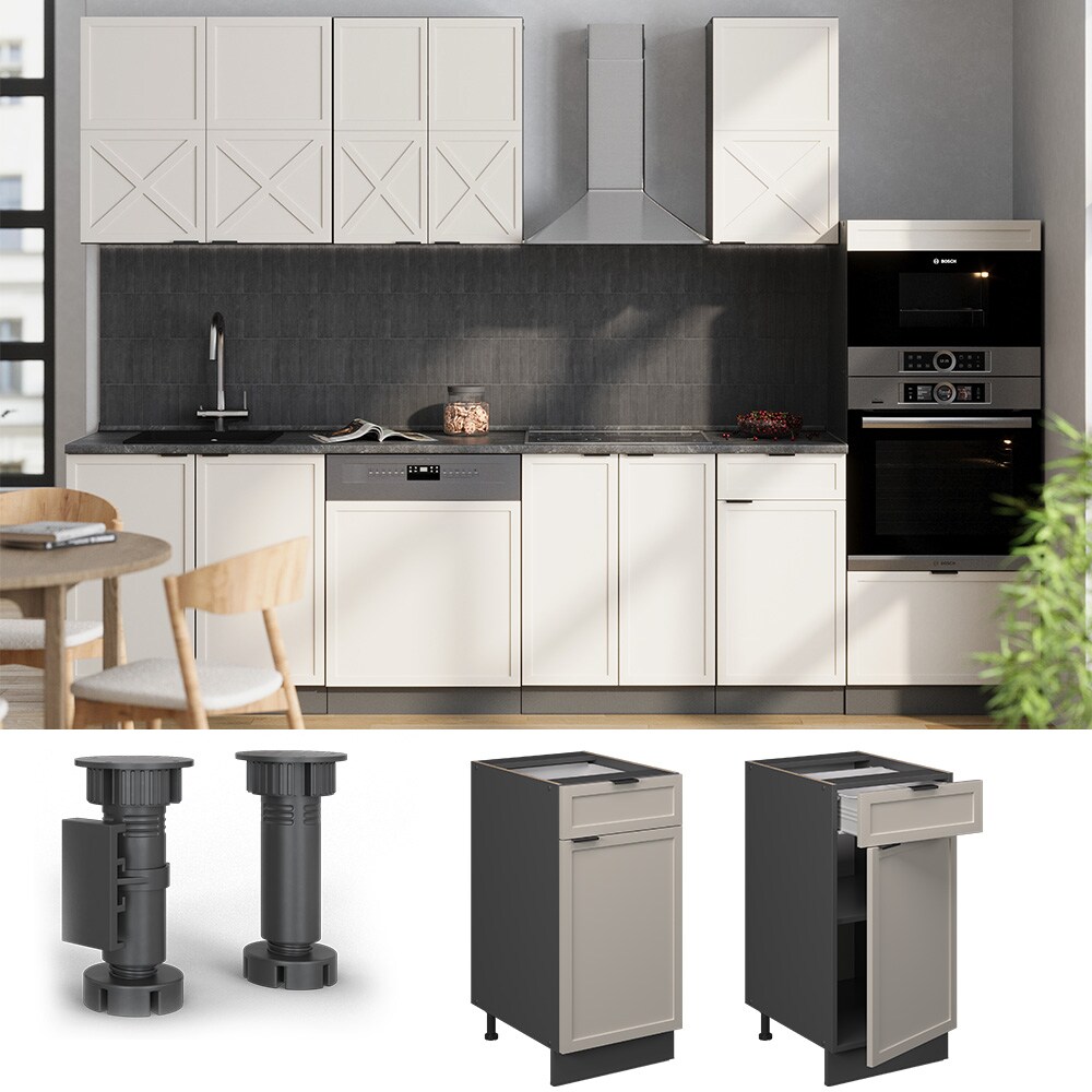 Vicco Schubunterschrank Fame-Line Anthrazit Grau-Beige gerahmt 40 cm mit Arbeitsplatte Anthrazit 