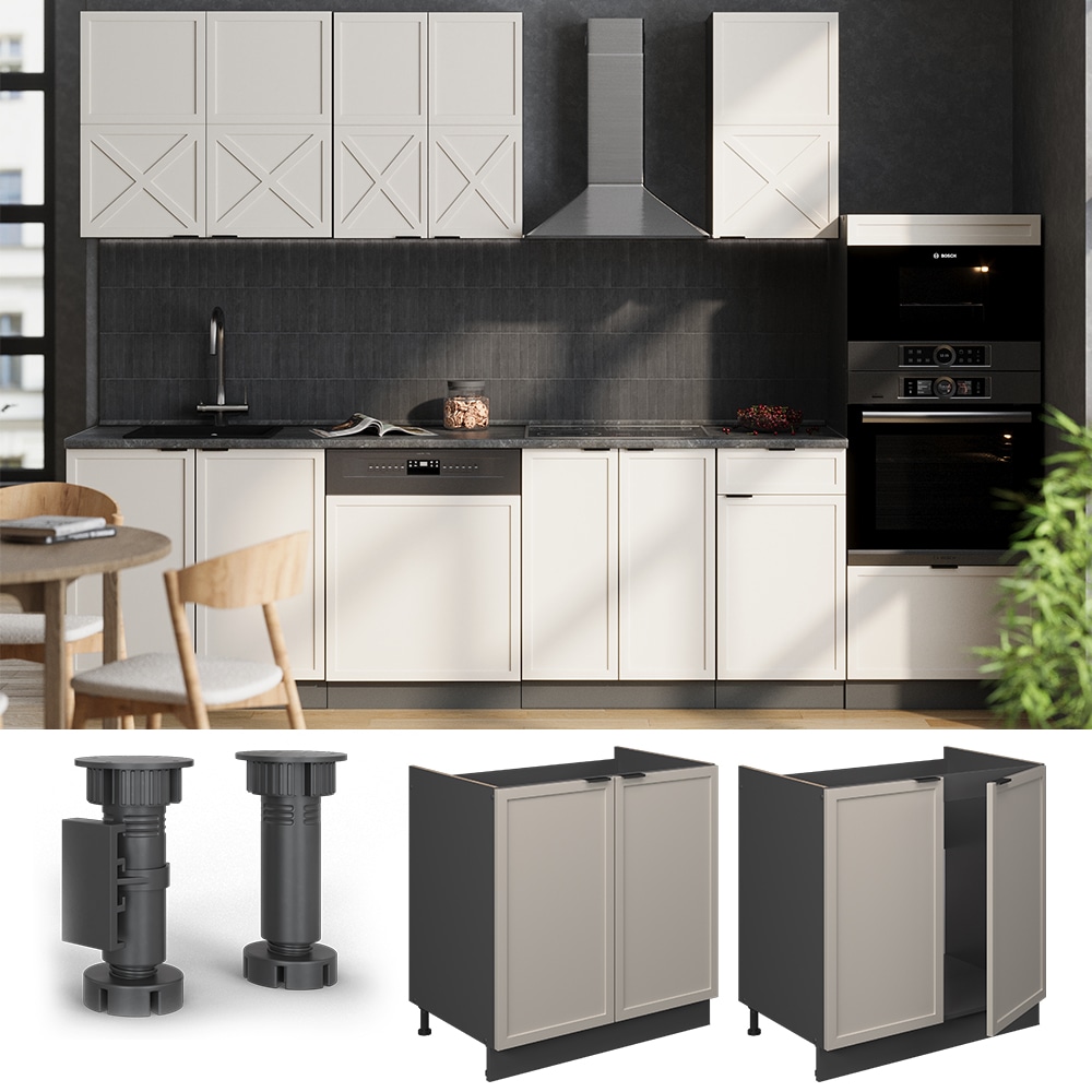 Vicco Sp&uuml;lenunterschrank Fame-Line Anthrazit Grau-Beige gerahmt 80 cm mit Arbeitsplatte Anthrazit 