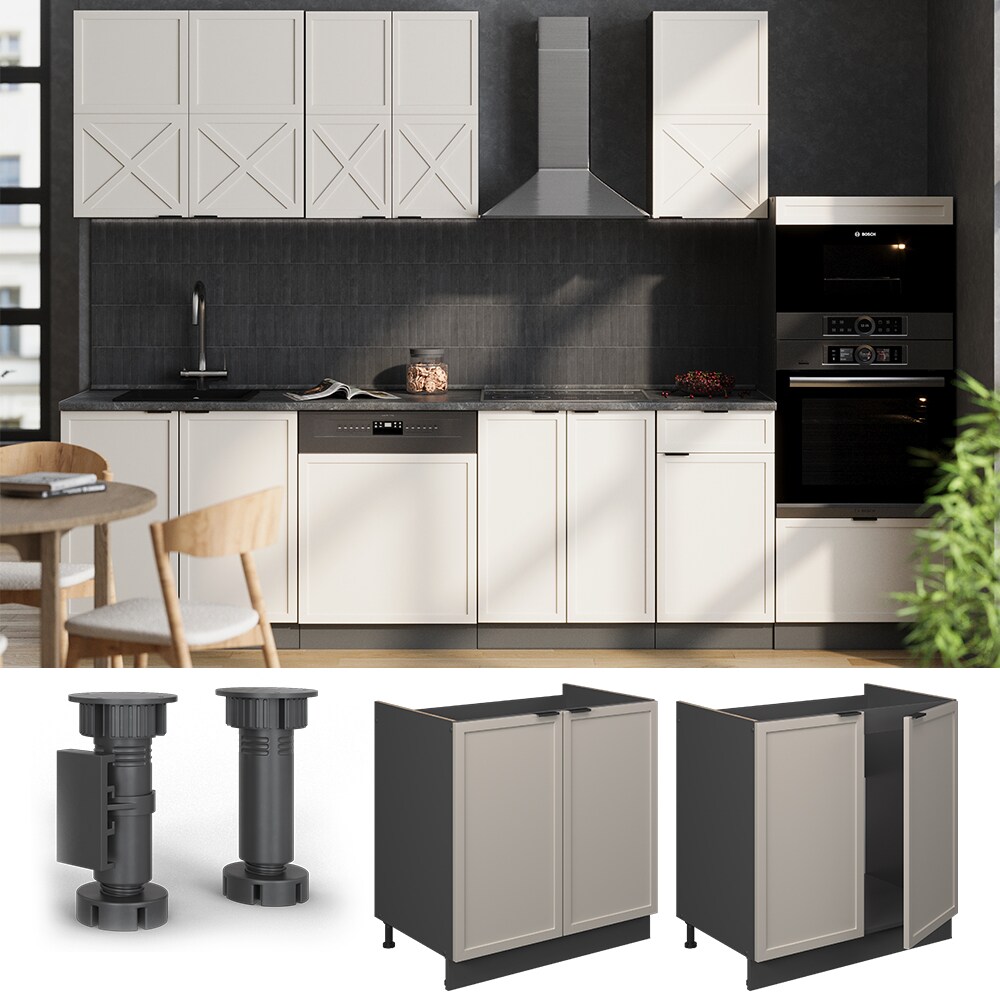 Vicco Sp&uuml;lenunterschrank Fame-Line Anthrazit Grau-Beige gerahmt 80 cm mit Arbeitsplatte Eiche 