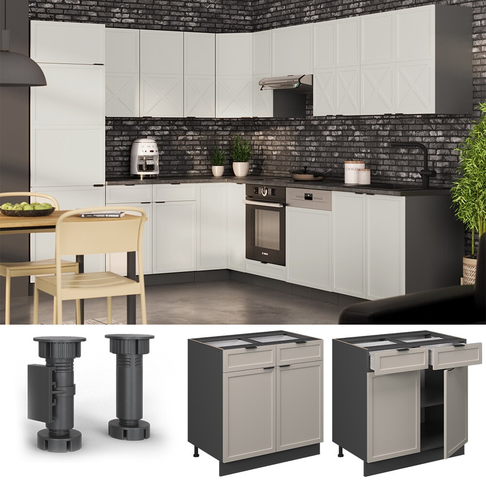 Vicco Schubunterschrank Fame-Line Anthrazit Grau-Beige gerahmt 80 cm mit Arbeitsplatte Anthrazit 