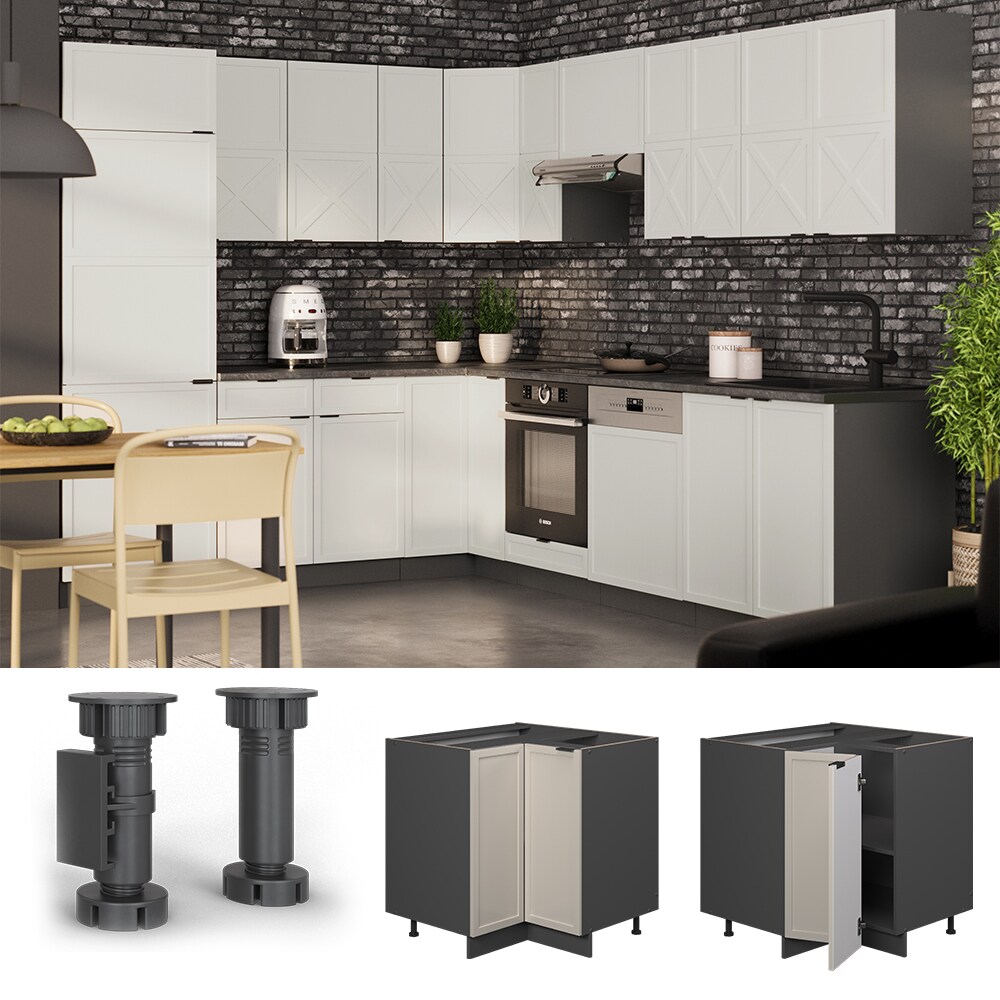 Vicco Eckunterschrank Fame-Line Anthrazit Grau-Beige gerahmt 87 cm mit Arbeitsplatte Eiche 