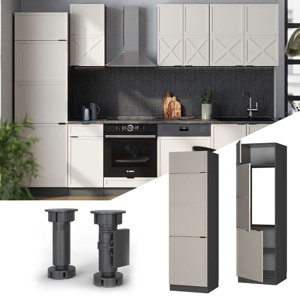 Vicco K&uuml;hlumbauschrank Fame-Line Anthrazit Grau-Beige gerahmt 60 cm 