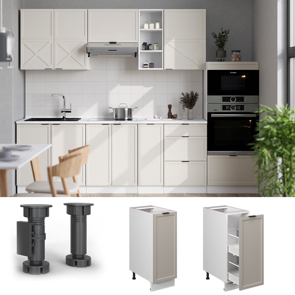 Vicco Apothekerunterschrank Fame-Line Wei&szlig; Grau-Beige gerahmt 30 cm ohne Arbeitsplatte 