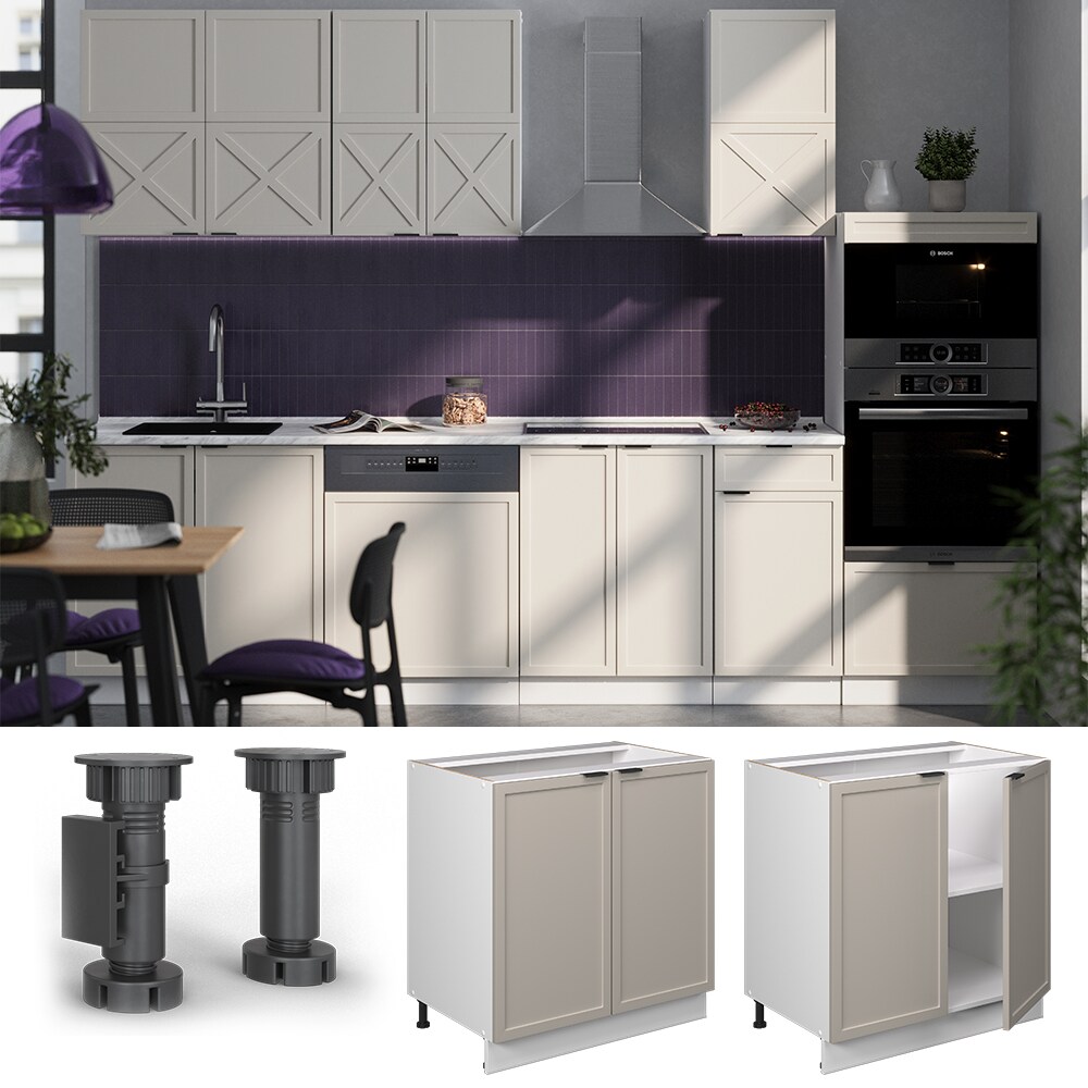 Vicco Unterschrank Fame-Line Wei&szlig; Grau-Beige gerahmt 80 cm ohne Arbeitsplatte 