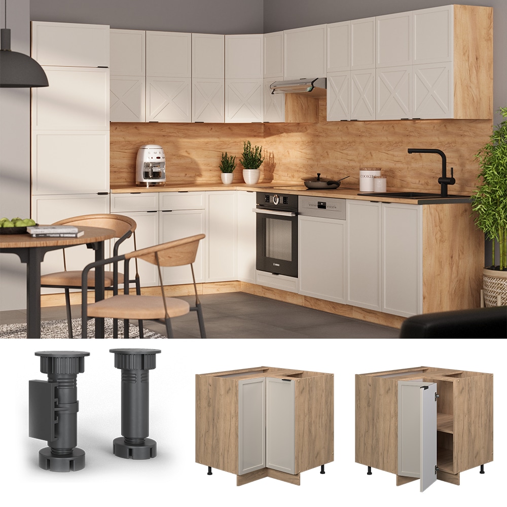 Vicco Eckunterschrank Fame-Line Eiche Grau-Beige gerahmt 87 cm ohne Arbeitsplatte 