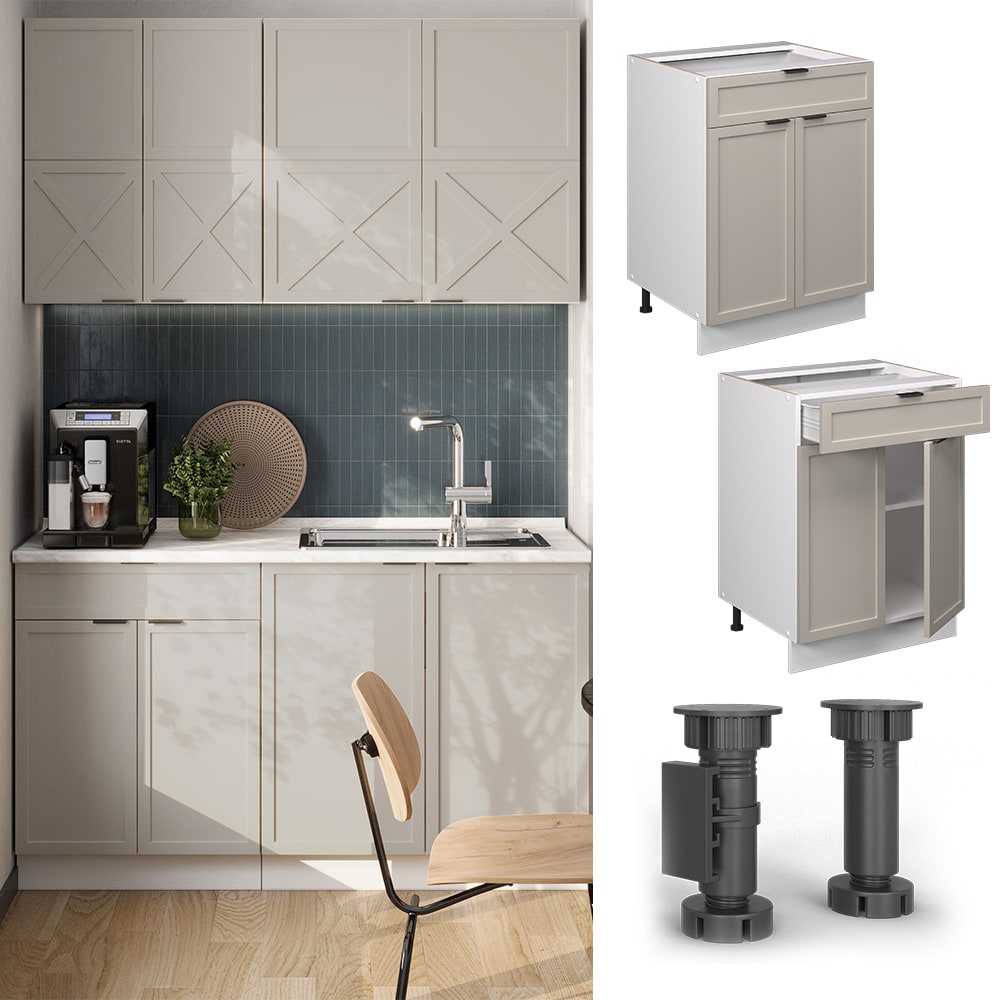 Vicco Schubunterschrank Fame-Line Wei&szlig; Grau-Beige gerahmt 60 cm ohne Arbeitsplatte 