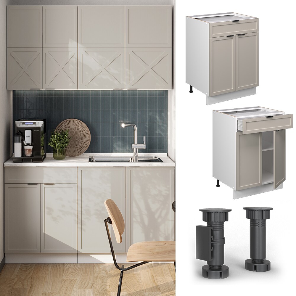 Vicco Schubunterschrank Fame-Line Wei&szlig; Grau-Beige gerahmt 60 cm mit Arbeitsplatte Anthrazit 