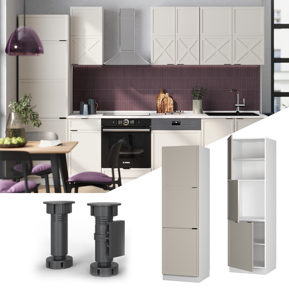 Vicco Vorratsschrank Fame-Line Wei&szlig; Grau-Beige gerahmt 60 cm 3 T&uuml;ren 