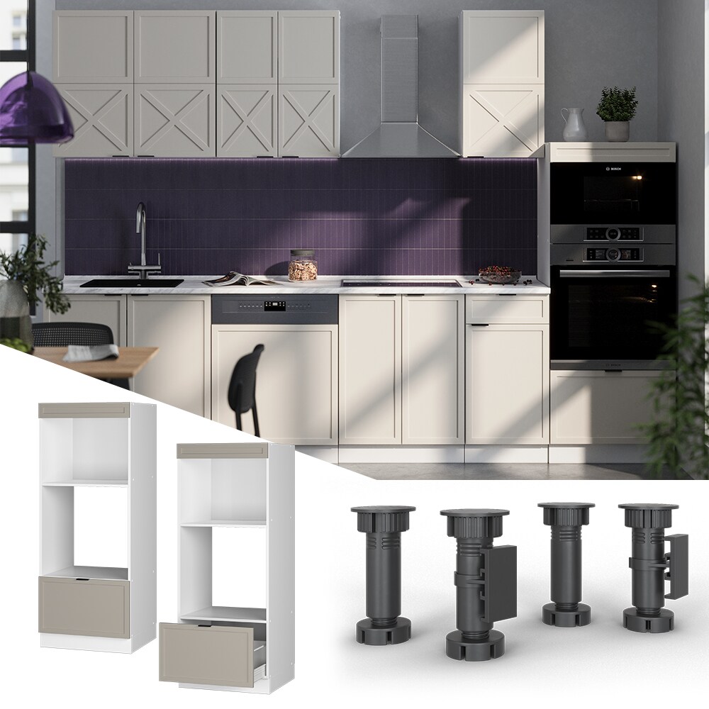 Vicco Mikrowellenschrank Fame-Line Wei&szlig; Grau-Beige gerahmt 60 cm mit Schublade 