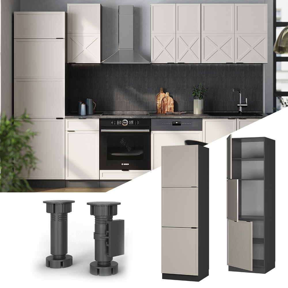 Vicco Vorratsschrank Fame-Line Anthrazit Grau-Beige gerahmt 60 cm 3 T&uuml;ren 