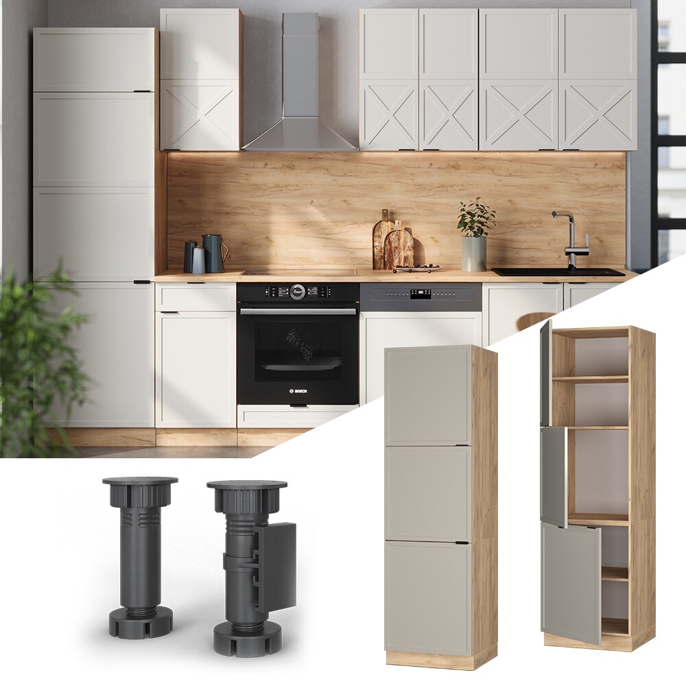 Vicco Vorratsschrank Fame-Line Eiche Grau-Beige gerahmt 60 cm 3 T&uuml;ren 