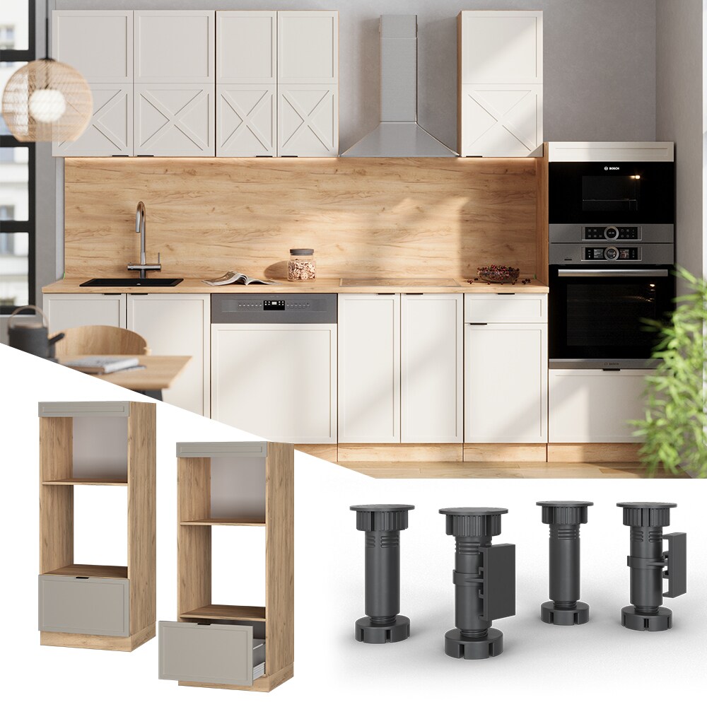 Vicco Mikrowellenschrank Fame-Line Eiche Grau-Beige gerahmt 60 cm mit Schublade 