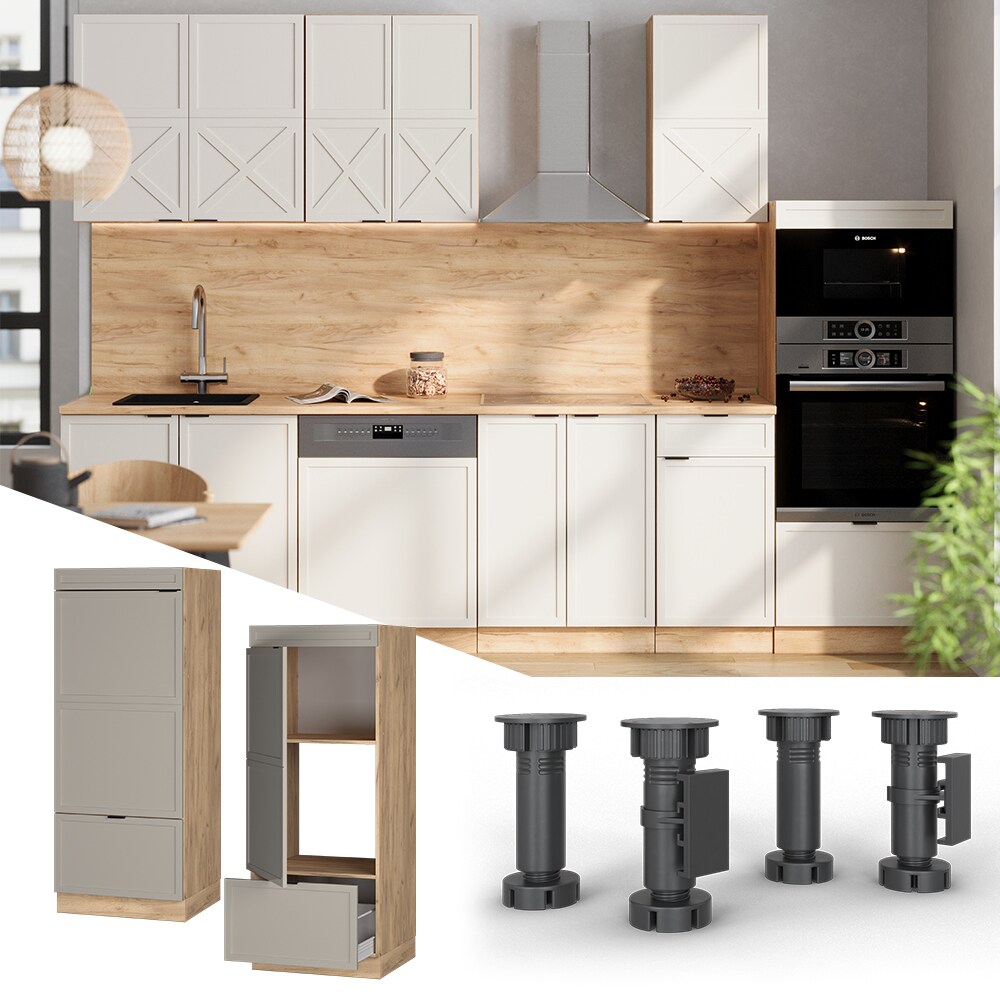 Vicco Mikrowellenschrank Fame-Line Eiche Grau-Beige gerahmt 60 cm mit Schublade & T&uuml;r 