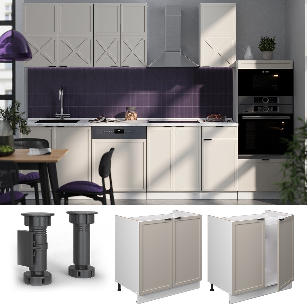 Vicco Sp&uuml;lenunterschrank Fame-Line Wei&szlig; Grau-Beige gerahmt 80 cm mit Arbeitsplatte Eiche 