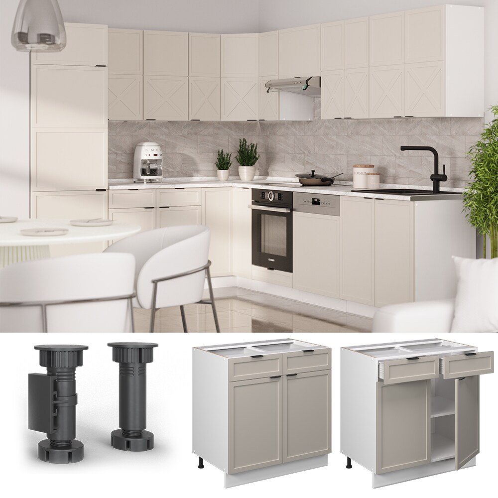 Vicco Schubunterschrank Fame-Line Wei&szlig; Grau-Beige gerahmt 80 cm mit Arbeitsplatte Anthrazit 