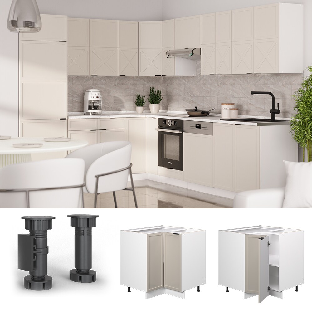 Vicco Eckunterschrank Fame-Line Wei&szlig; Grau-Beige gerahmt 87 cm ohne Arbeitsplatte 