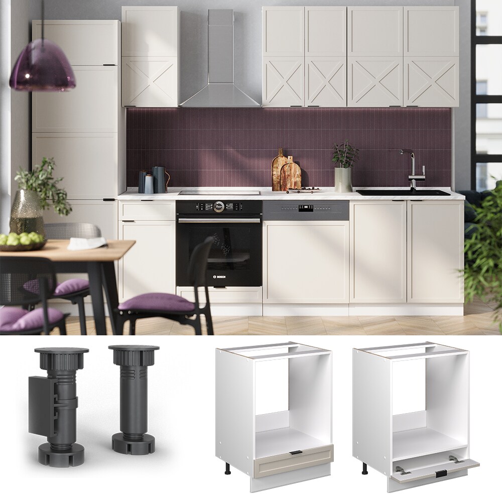 Vicco Herdumbauschrank Fame-Line Wei&szlig; Grau-Beige gerahmt 60 cm mit Arbeitsplatte Anthrazit 