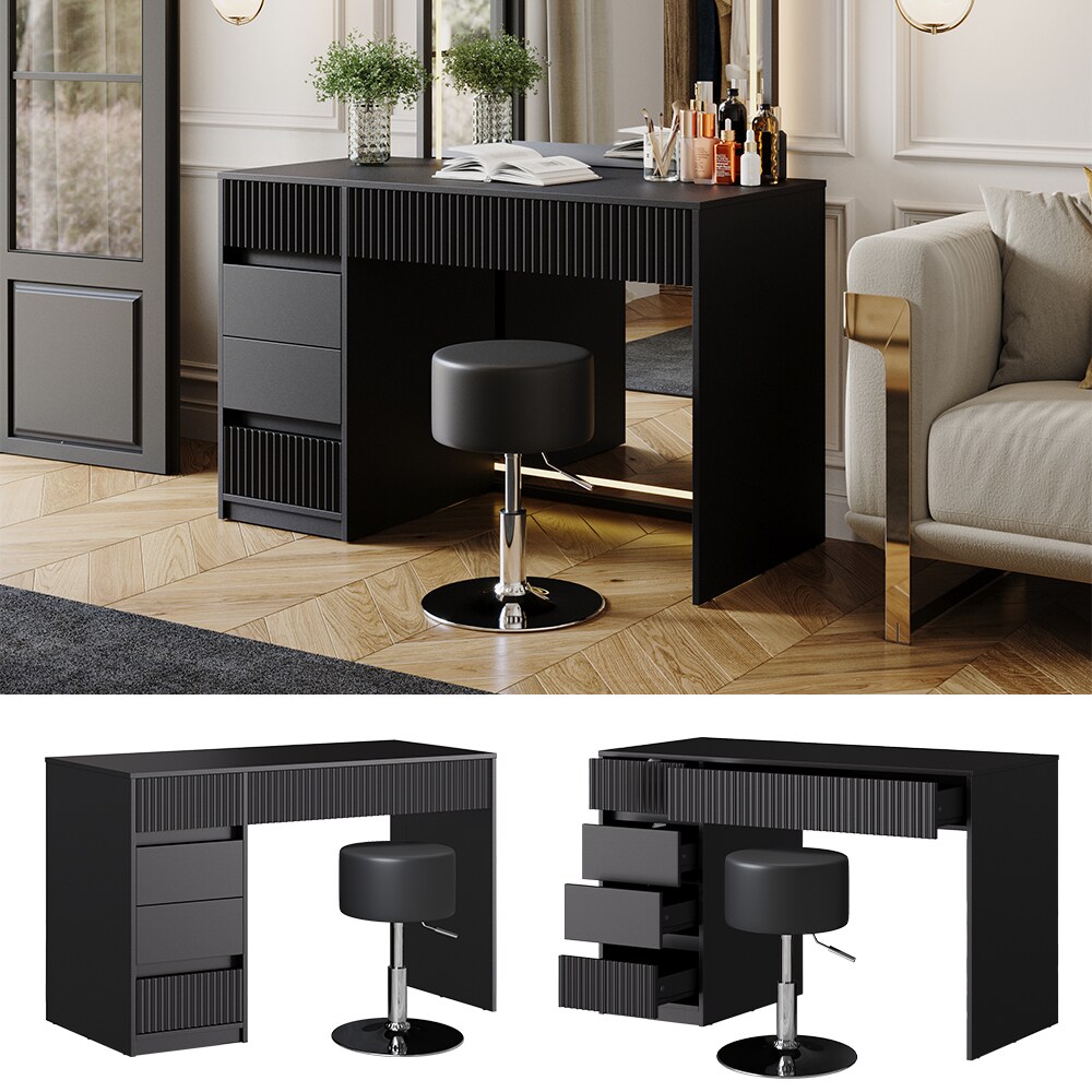 Vicco Schminktisch Omira Schwarz 120 cm mit Hocker 