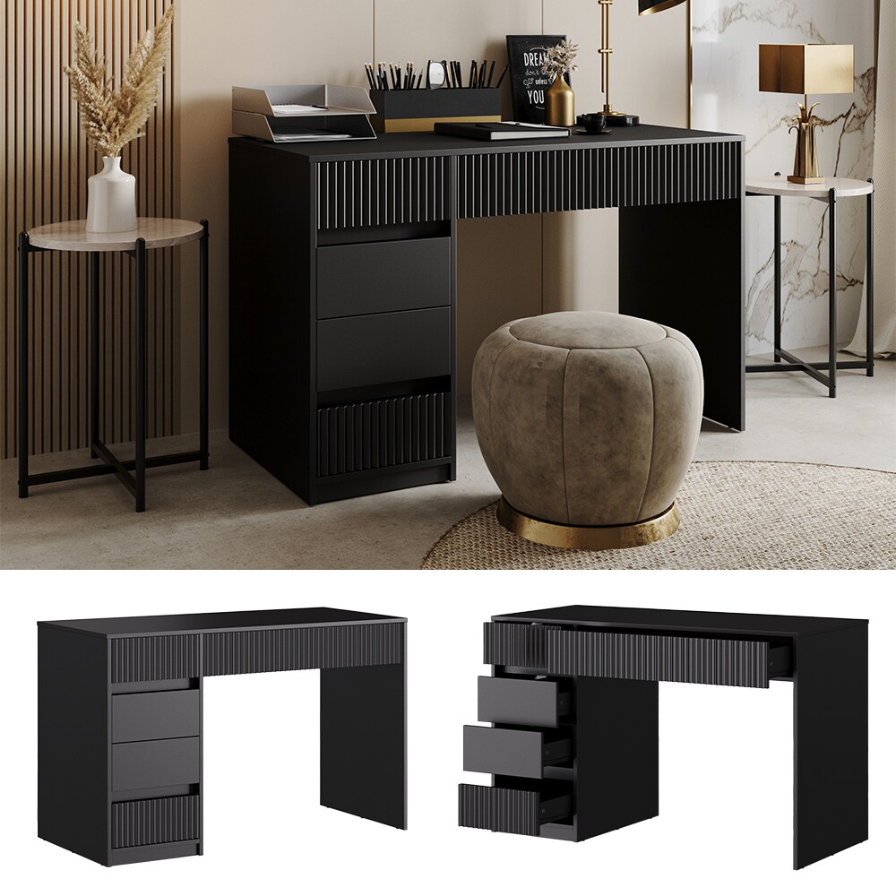 Vicco Schreibtisch Omira Schwarz 120 x 55 cm mit 5 Schubladen 