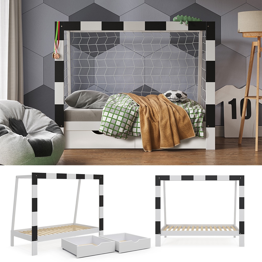 Vitalispa Kinderbett Fu&szlig;balltor Wei&szlig; 178 x 142,5 cm mit Schublade 