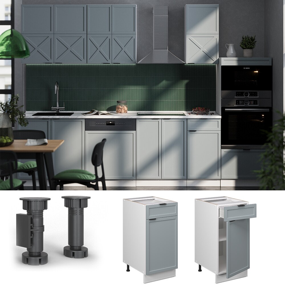 Vicco Schubunterschrank Fame-Line Wei&szlig; Hellblau-Grau gerahmt 40 cm mit Arbeitsplatte Eiche 