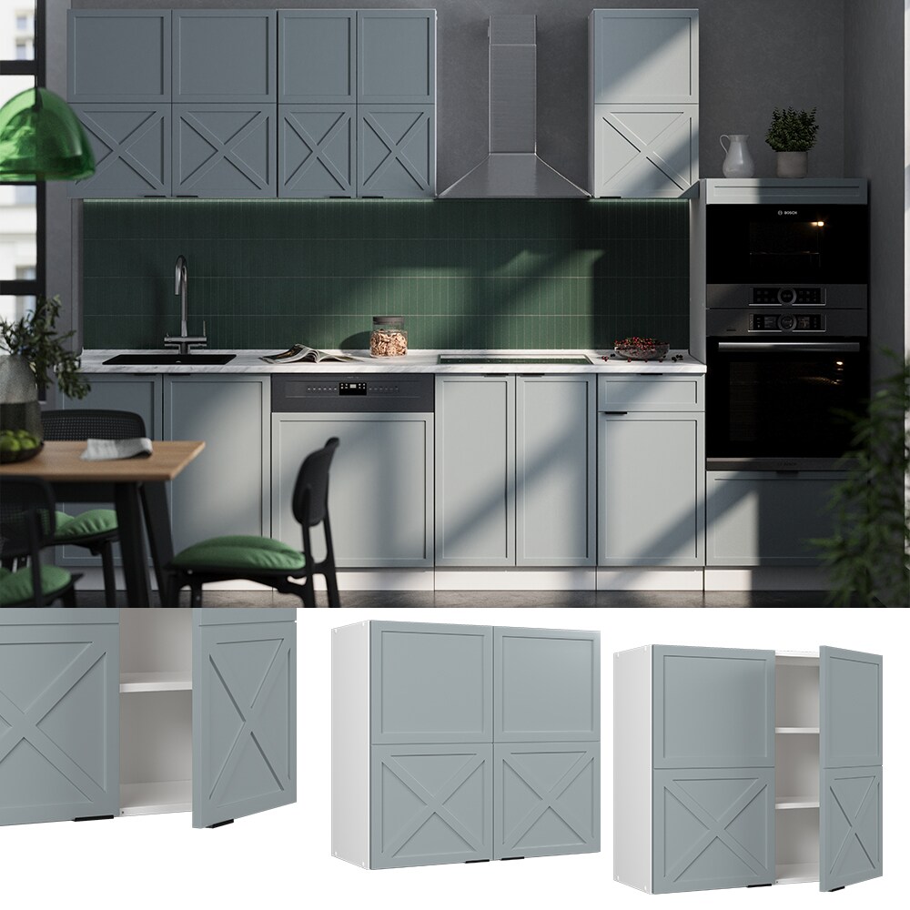 Vicco H&auml;ngeschrank Fame-Line Wei&szlig; Hellblau-Grau gerahmt 80 cm 