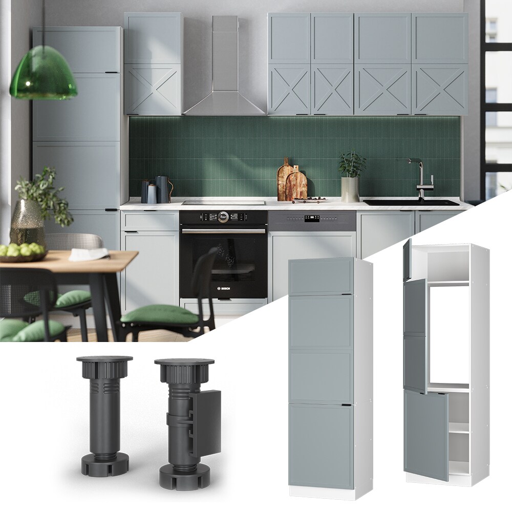 Vicco K&uuml;hlumbauschrank Fame-Line Wei&szlig; Hellblau-Grau gerahmt 60 cm 