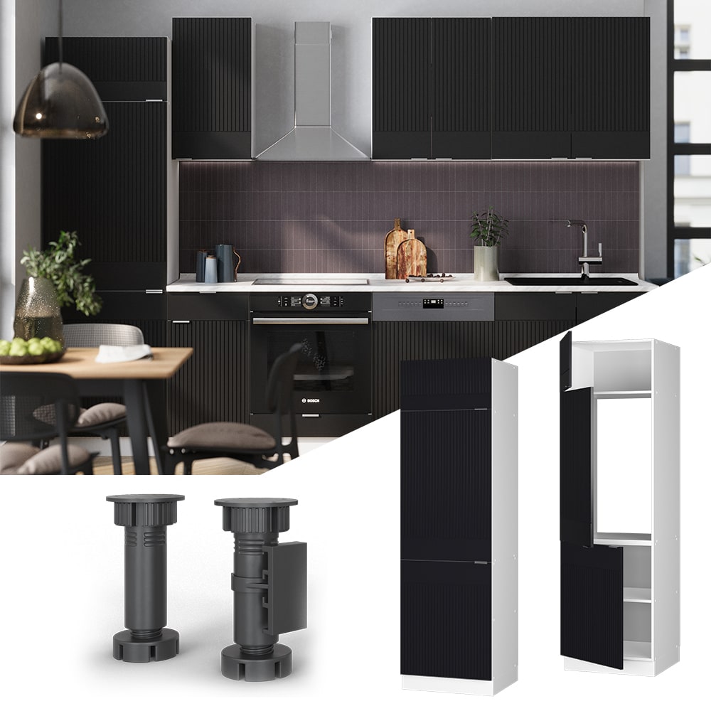 Vicco K&uuml;hlumbauschrank Fame-Line Wei&szlig; Schwarz gestreift 60 cm 