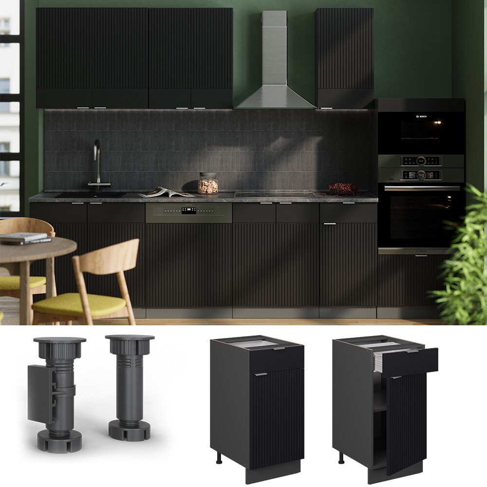 Vicco Schubunterschrank Fame-Line Anthrazit Schwarz gestreift 40 cm mit Arbeitsplatte Anthrazit 