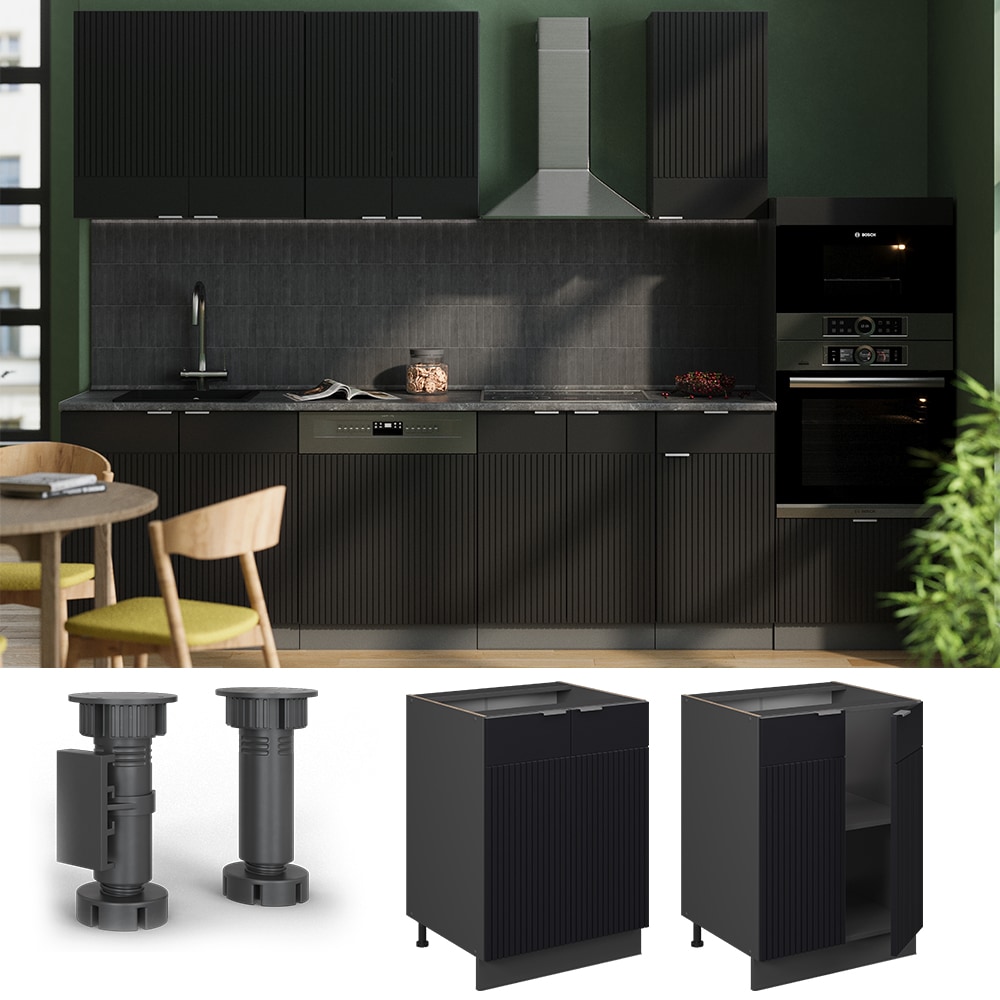 Vicco Unterschrank Fame-Line Anthrazit Schwarz gestreift 60 cm ohne Arbeitsplatte 